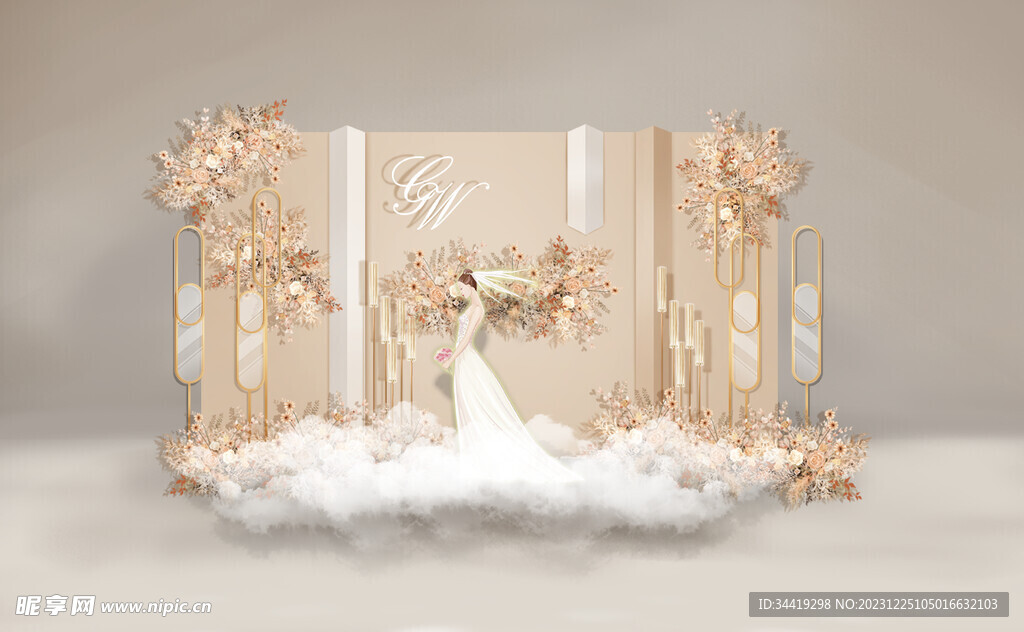 香槟色婚礼结婚背景效果图