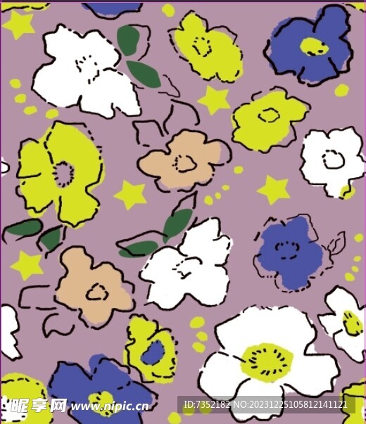 水彩花朵 碎花 四方连