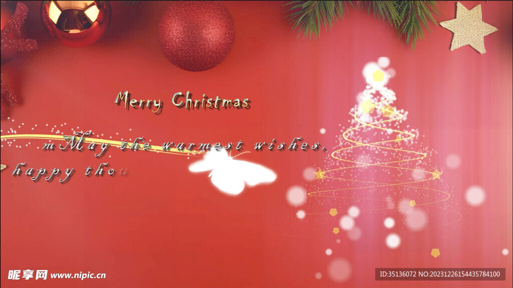 圣诞节蝴蝶飞过开场视频祝福视频