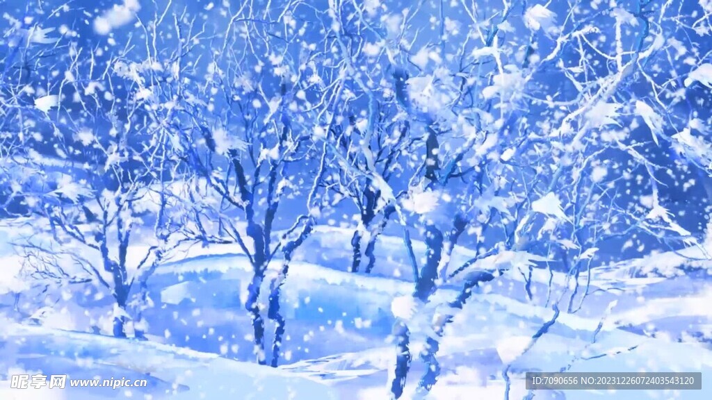 雪花漫天的树林
