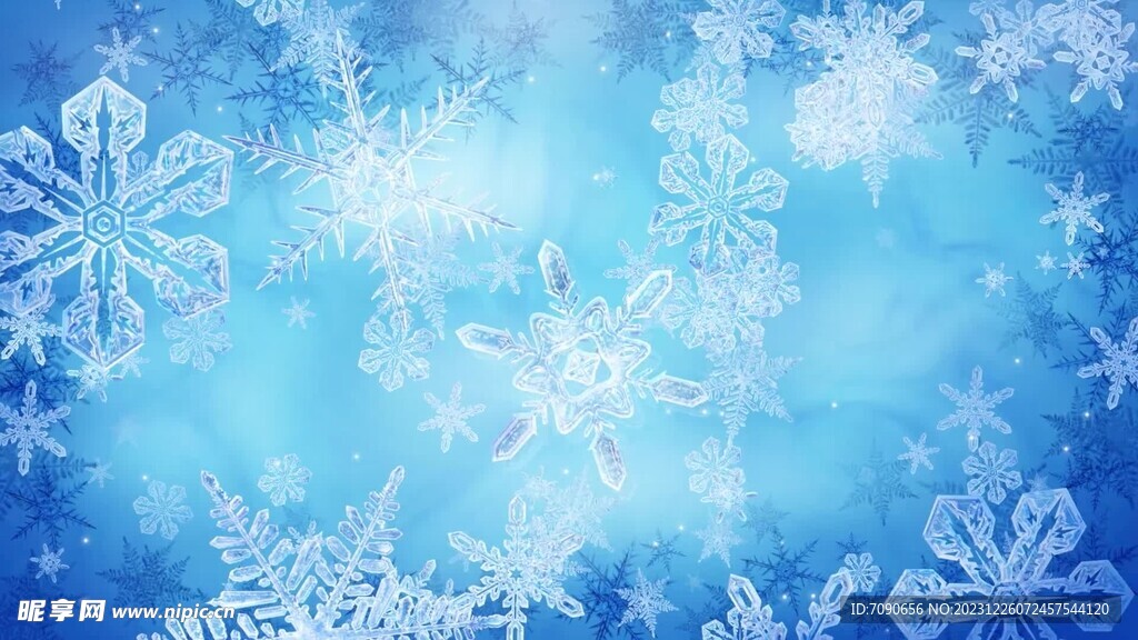 蓝色背景雪花下落