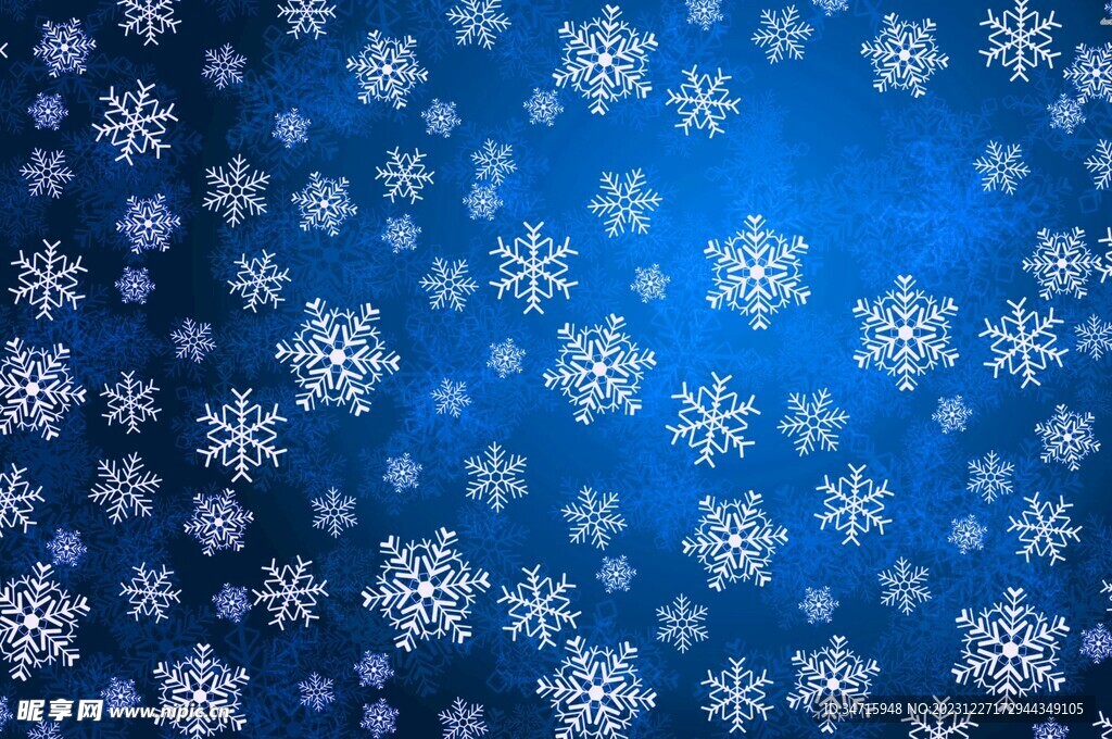 蓝底白色雪花插花纹理背景