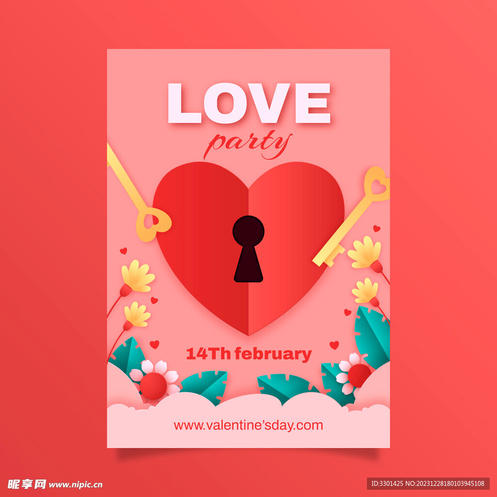 情人节派对海报设计模板 
