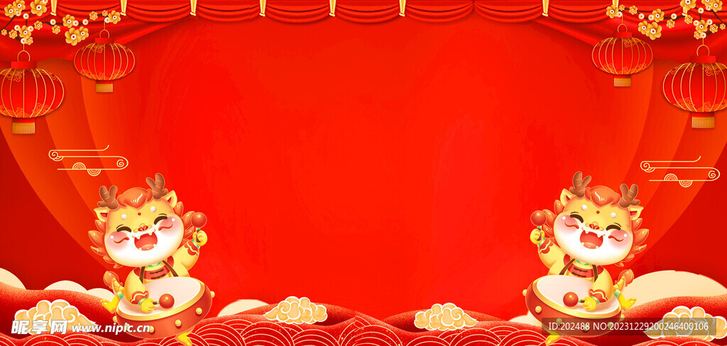 新年喜迎龙年红色背景