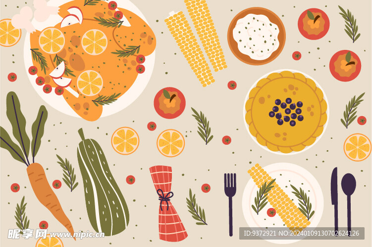 复古美食手绘插画