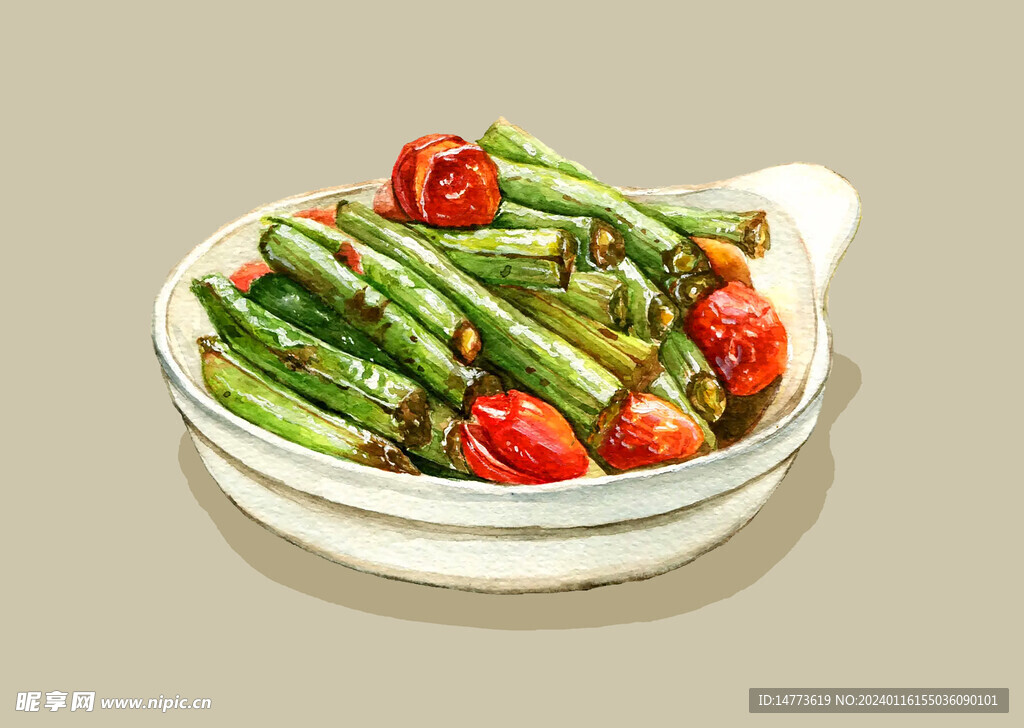 插画美食四季豆