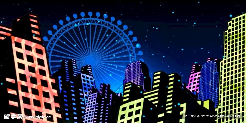 卡通夜景城市建