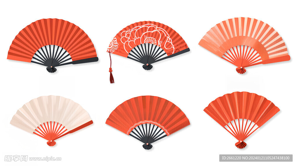 不同的中国红色折扇贴纸