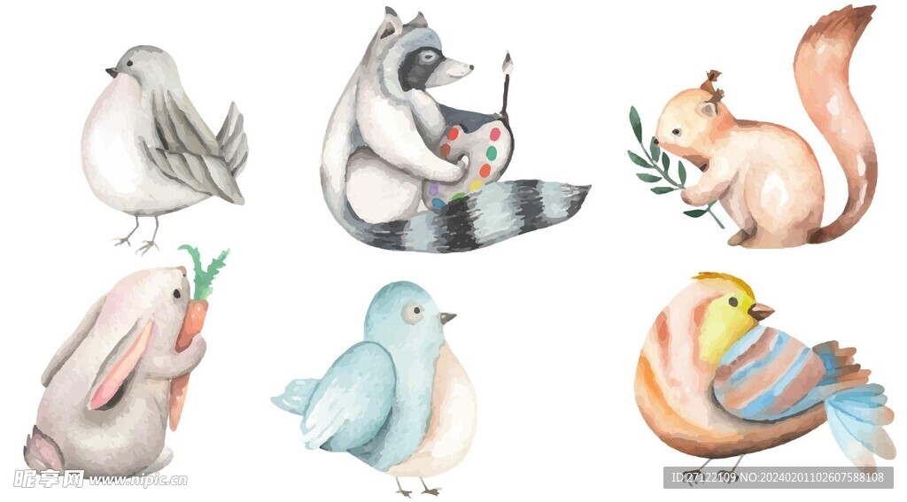 手绘水彩动物