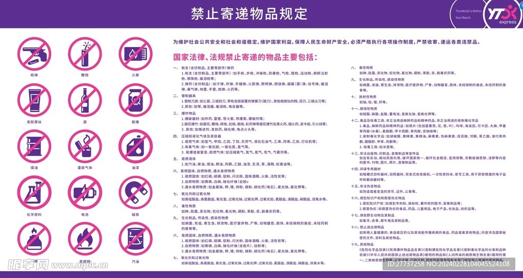 快递禁止寄递物品规定展板