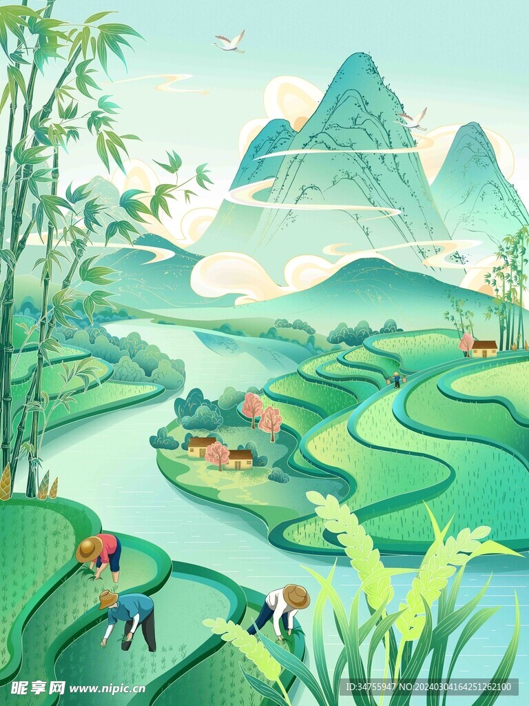 田野乡村人物插画