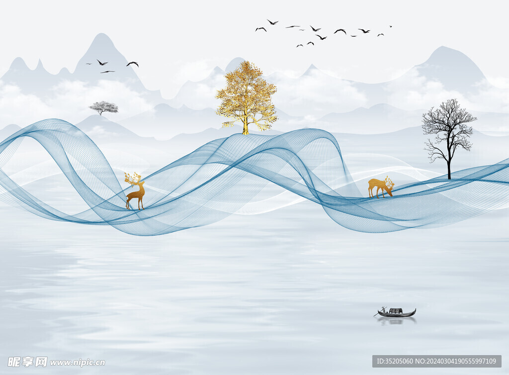 山水飘带电视背景墙