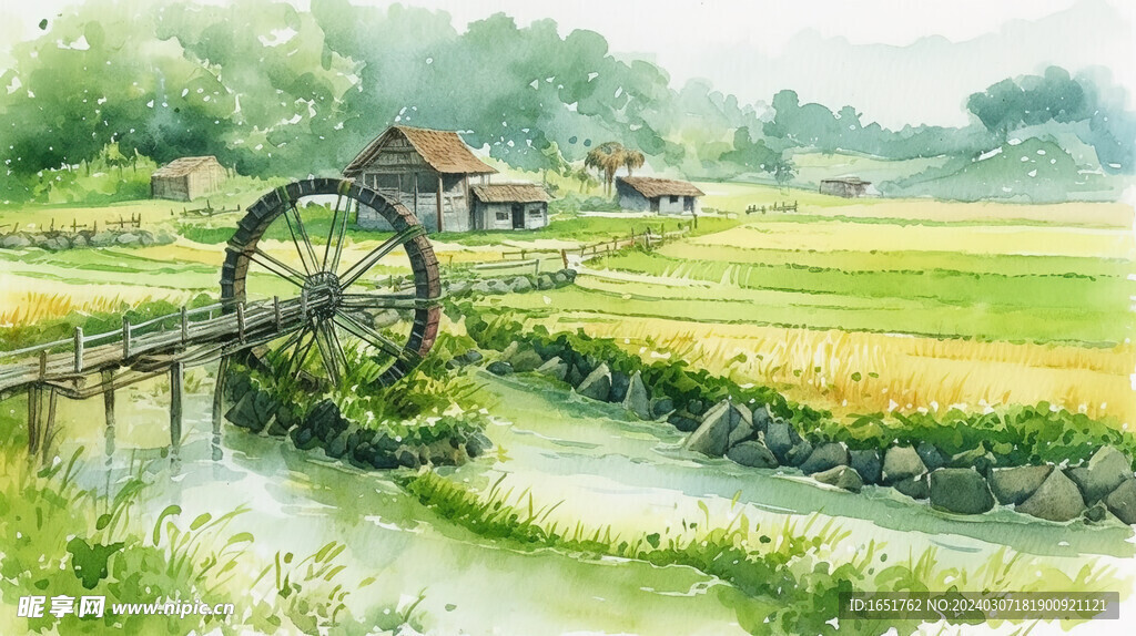 农田水车村庄