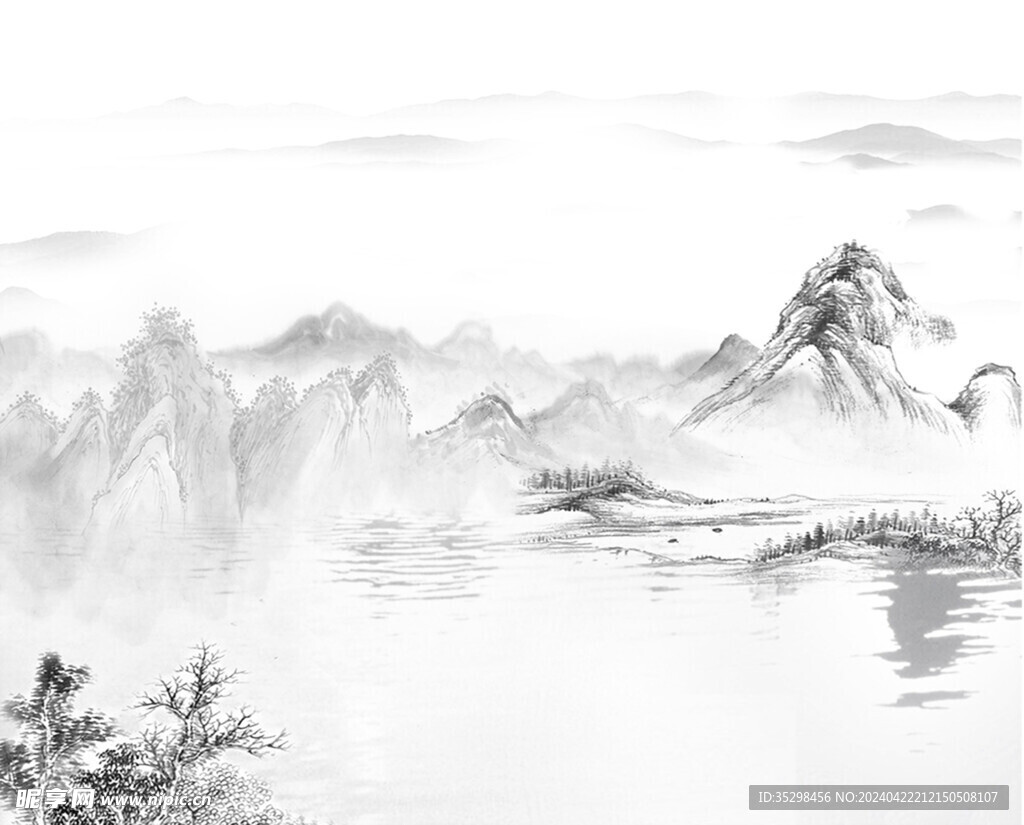 山水水墨画合层背景