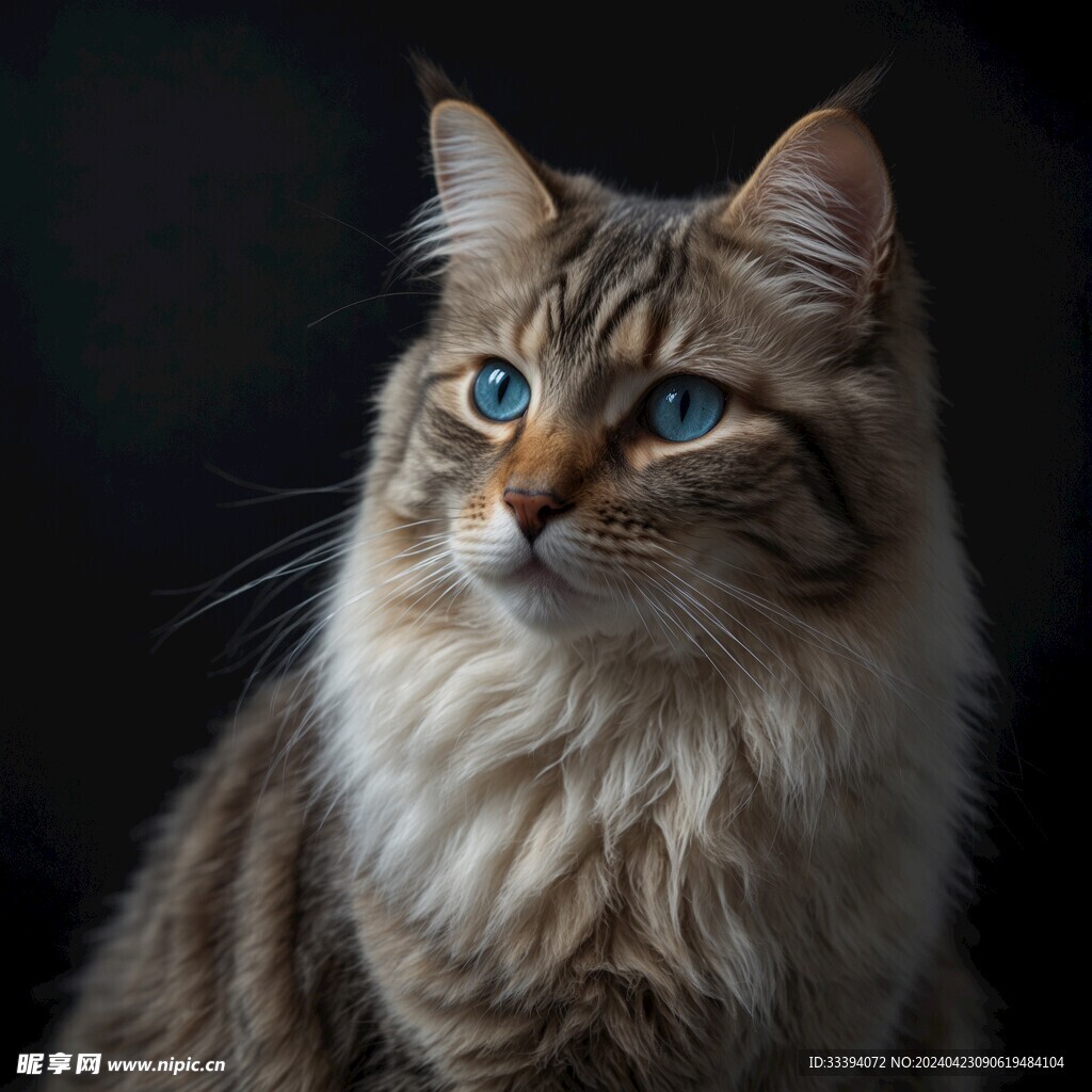 黑色背景下蓝眼睛的斑猫