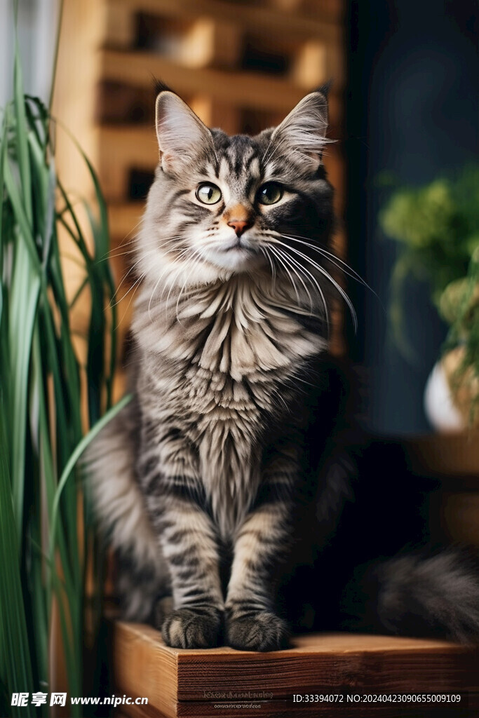 端坐的花纹猫