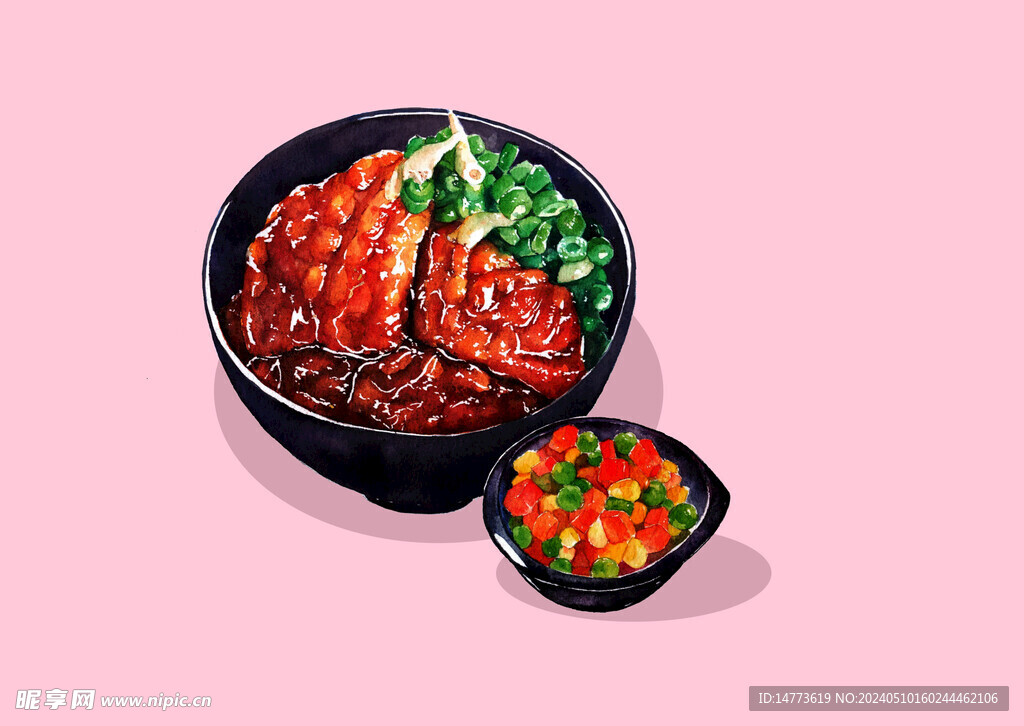 手绘叉烧饭猪排饭