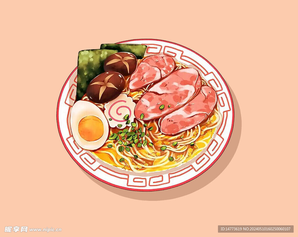 手绘火腿蛋碟头面