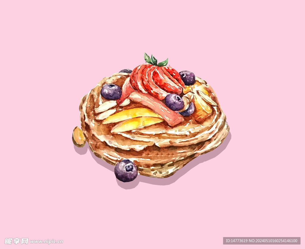 手绘草莓蓝莓派