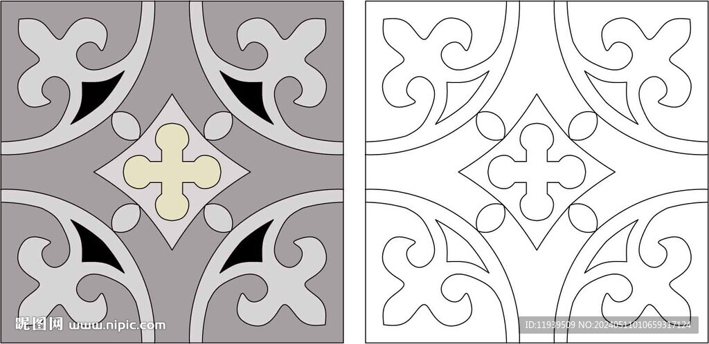 拼花地砖线稿花纹
