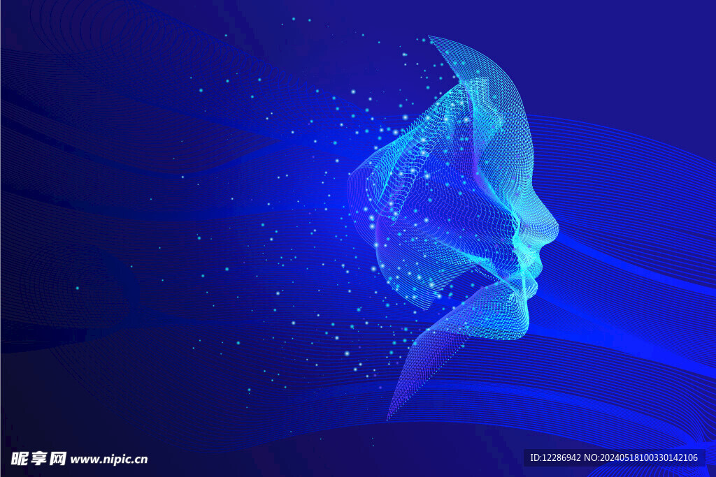 蓝色粒子人脸科技背景