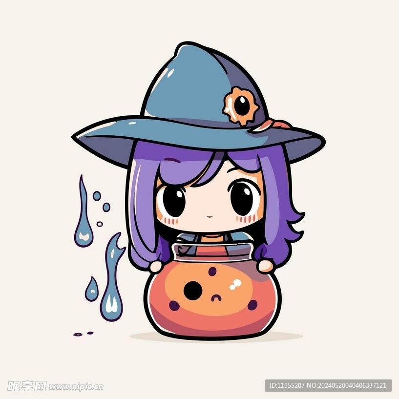 有趣魔法师女孩卡通绘画儿童插画