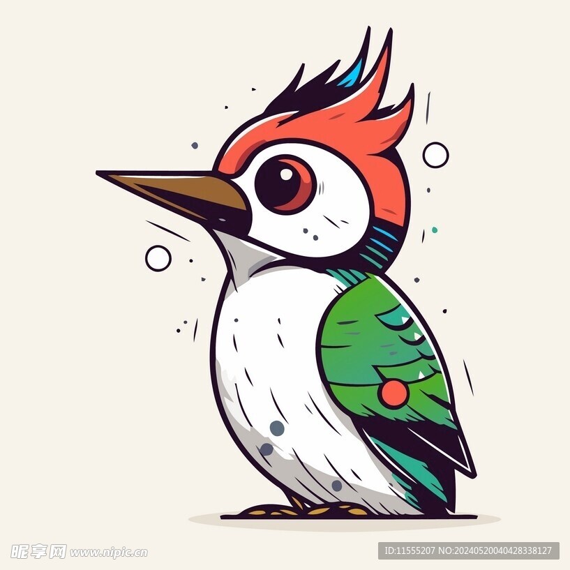 可爱啄木鸟卡通画儿童插画