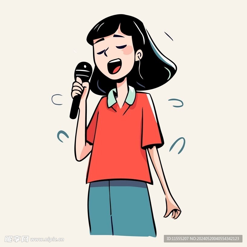 有趣爱唱歌的女孩卡通儿童插画