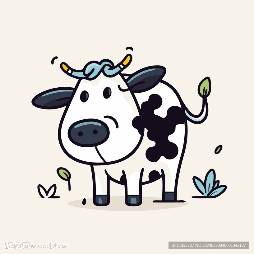有趣奶牛卡通儿童插画