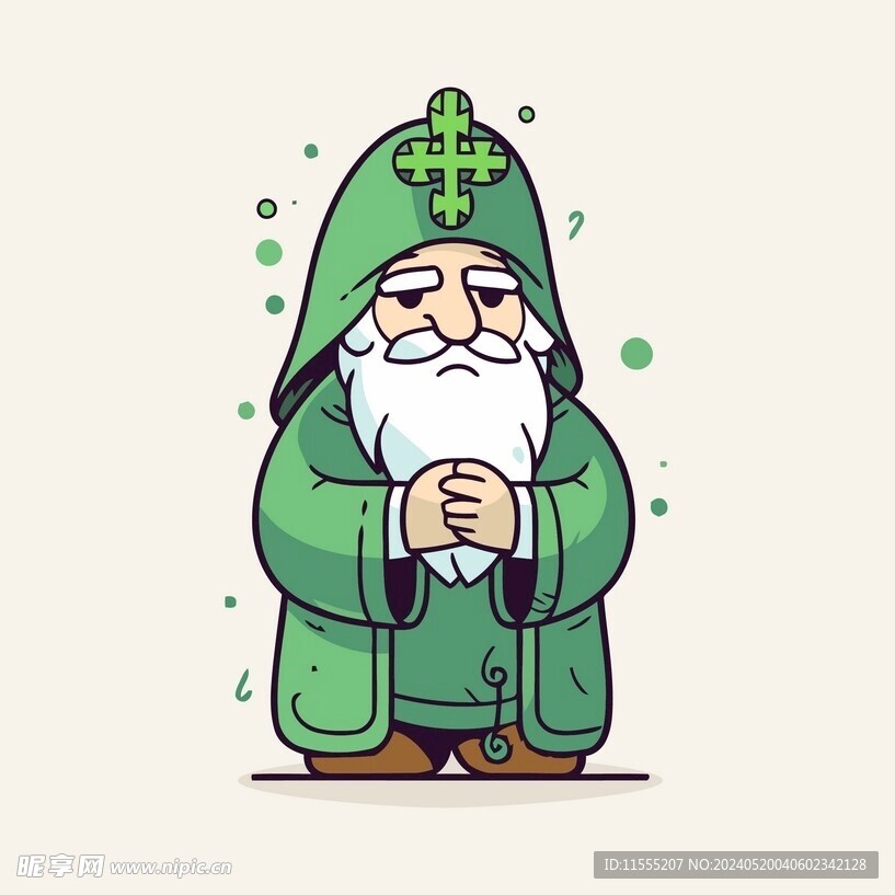 有趣老魔法师卡通儿童插画