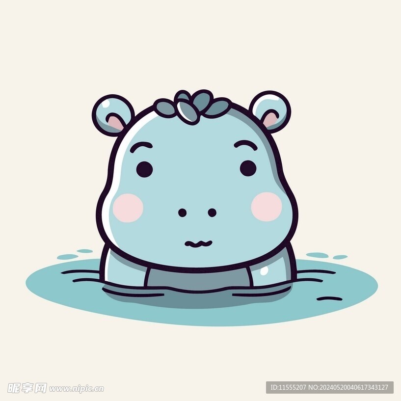 有趣河马卡通儿童插画