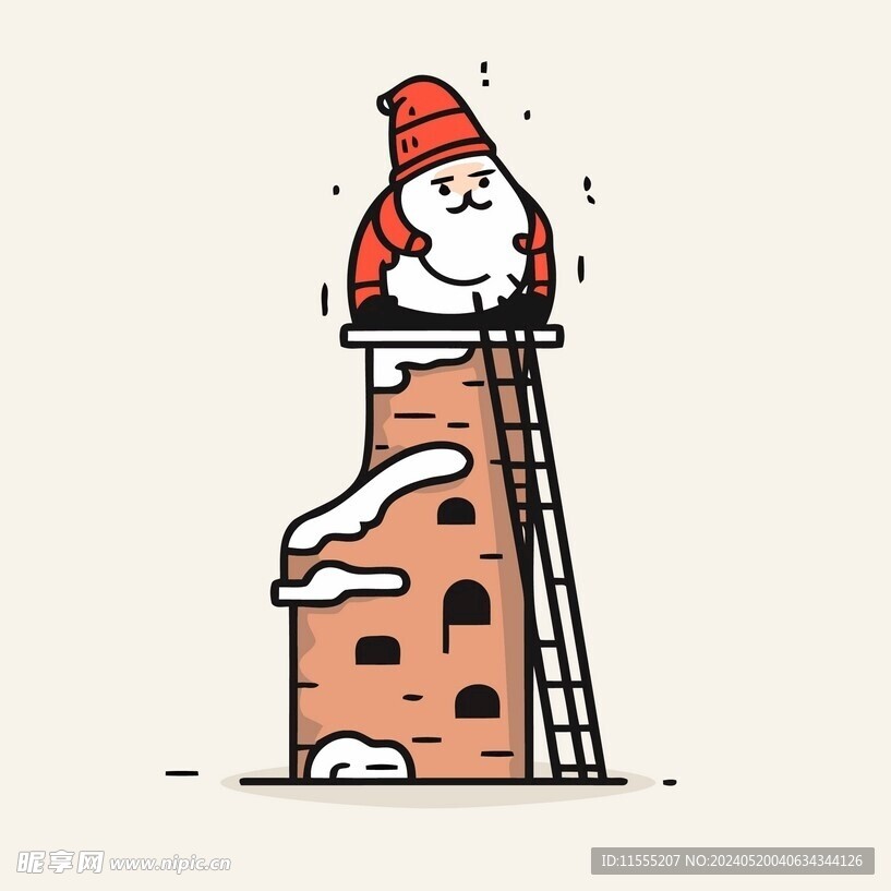 有趣烟囱上圣诞老人儿童插画