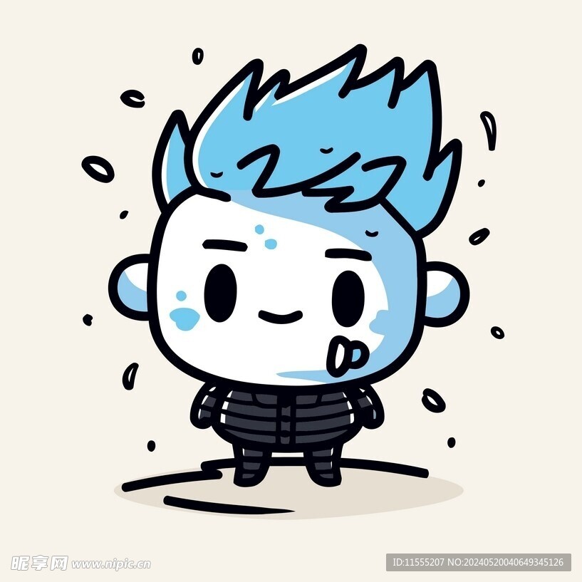 有趣蓝发男孩卡通儿童插画