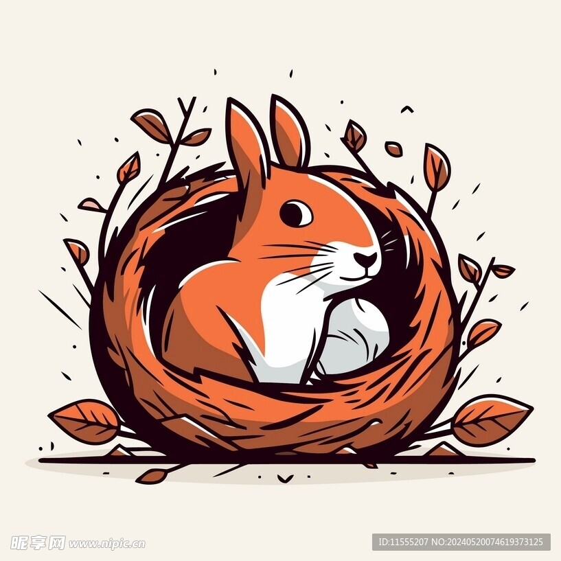 有趣巢里的松鼠卡通儿童插画