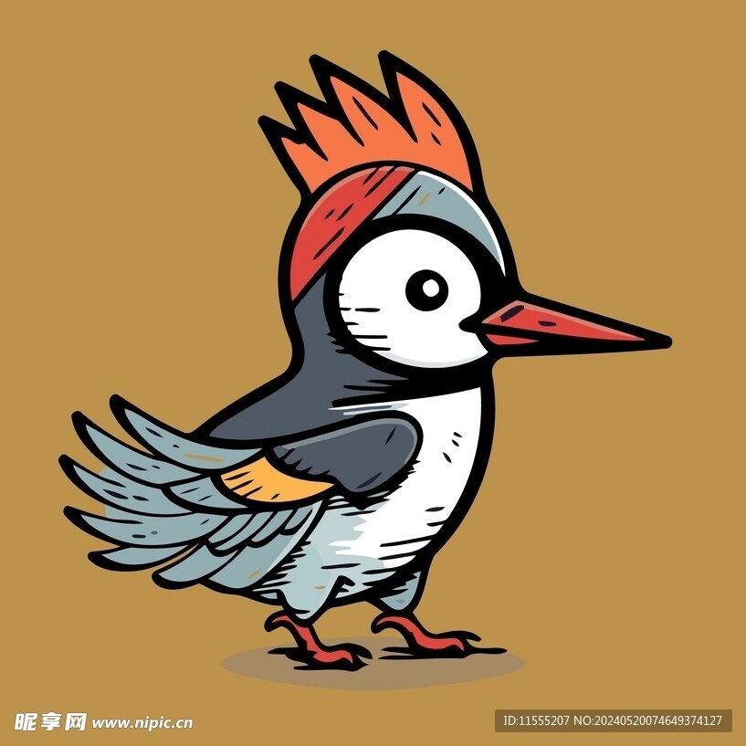 有趣啄木鸟小鸟卡通儿童插画