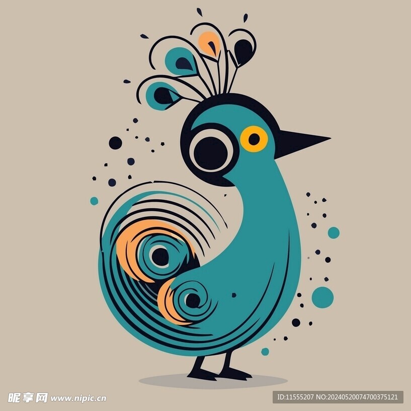 有趣孔雀小鸟卡通儿童插画