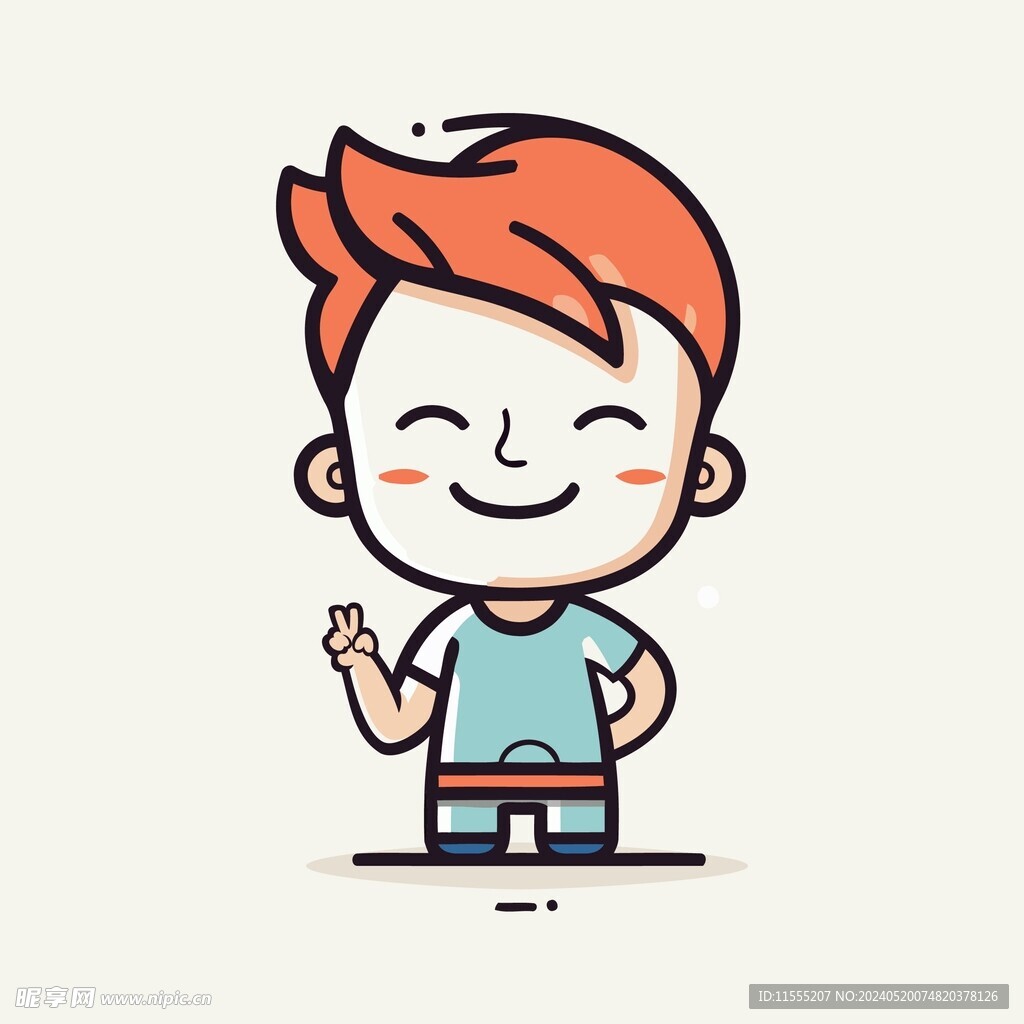 有趣红发男孩卡通儿童插画