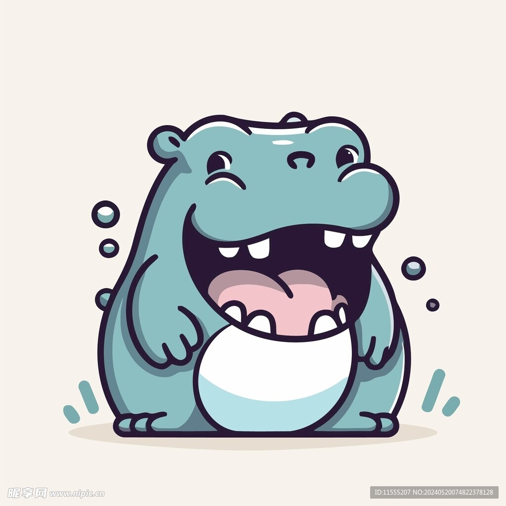 有趣河马卡通儿童插画