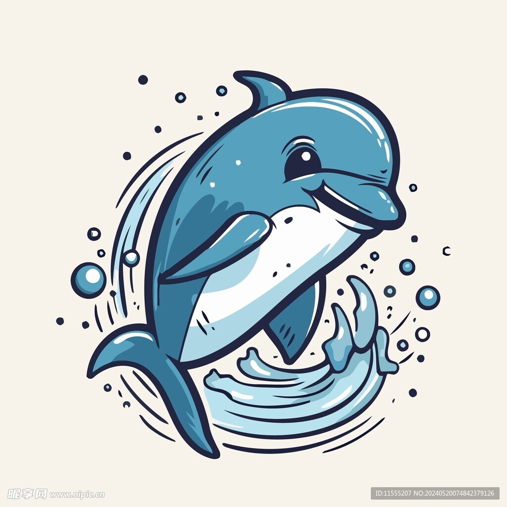 有趣海豚卡通儿童插画