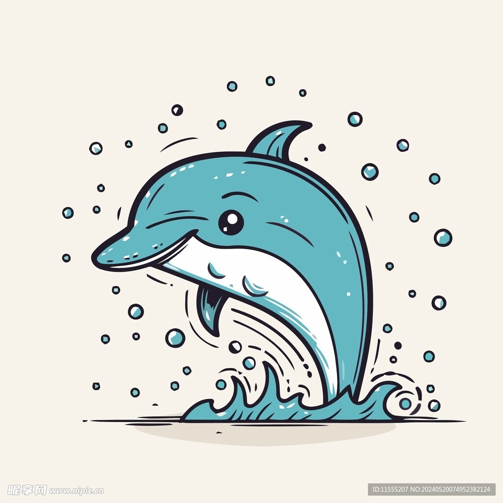 有趣海豚卡通儿童插画