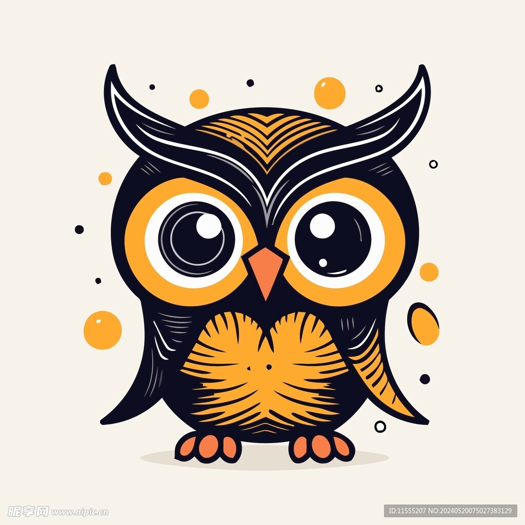 有趣猫头鹰卡通儿童插画