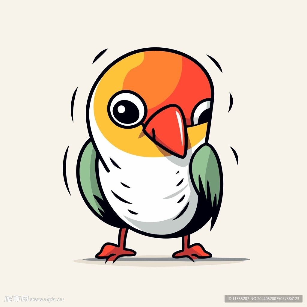 有趣牡丹鹦鹉卡通儿童插画