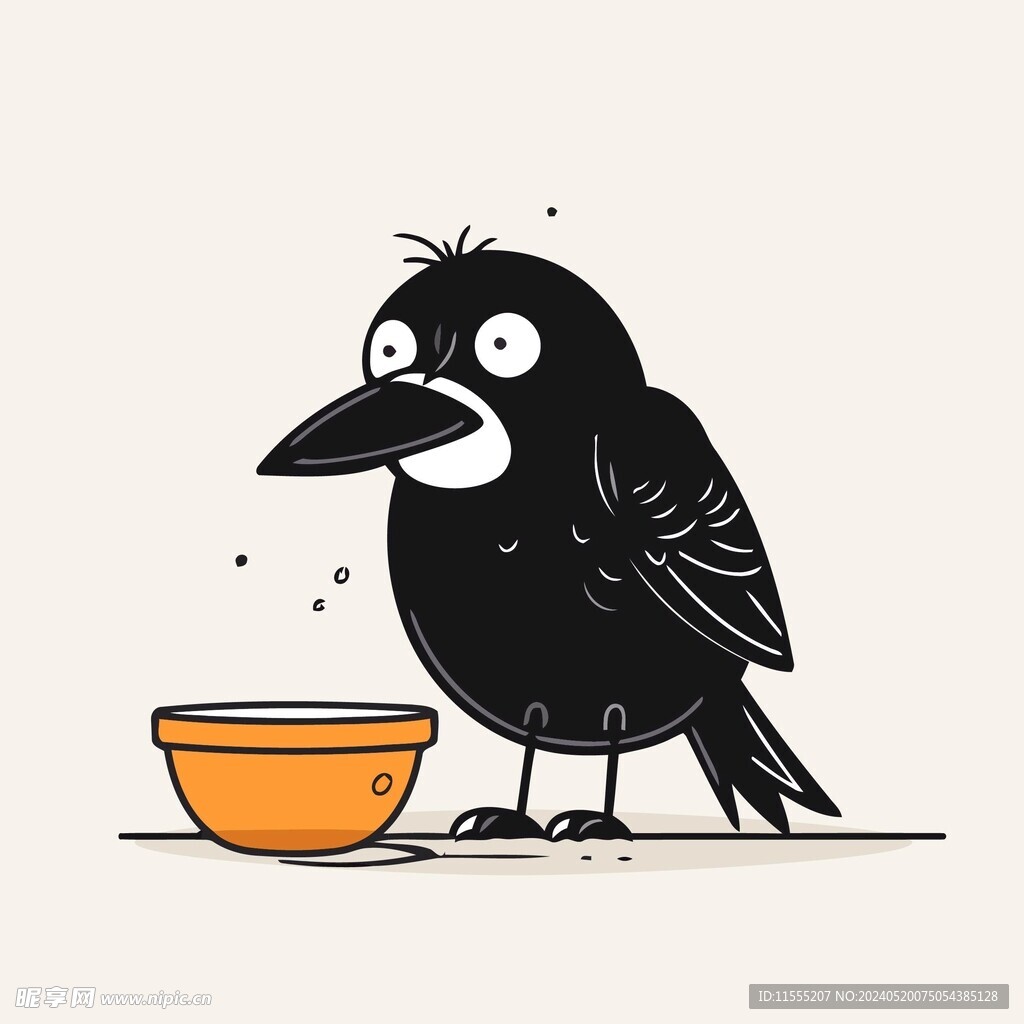 有趣乌鸦喝水卡通儿童插画