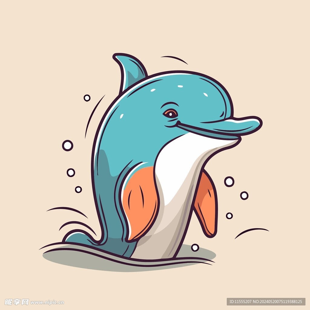 有趣海豚卡通儿童插画