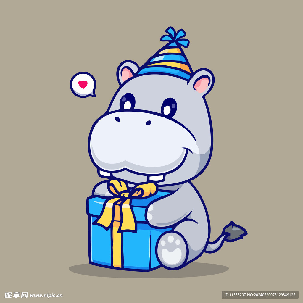 有趣河马卡通儿童插画