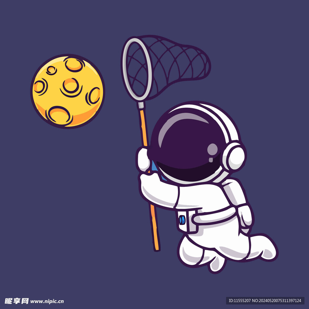 有趣宇航员捕月球卡通儿童插画