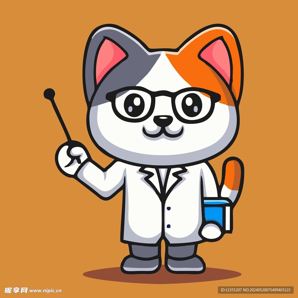 可爱猫咪教授矢量卡通插画