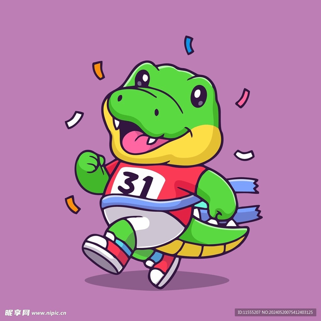 有趣鳄鱼运动员卡通绘画儿童插画