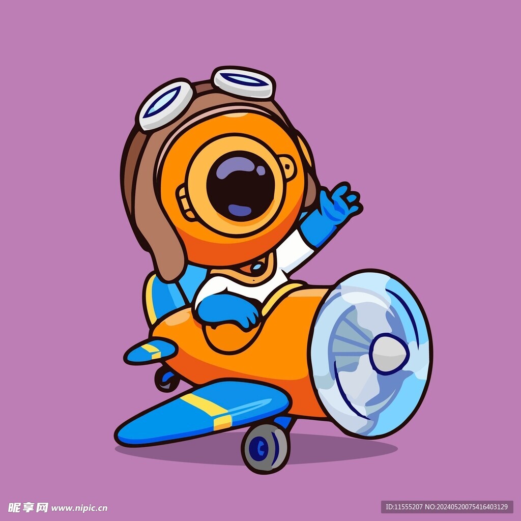 有趣机器人开飞机儿童插画