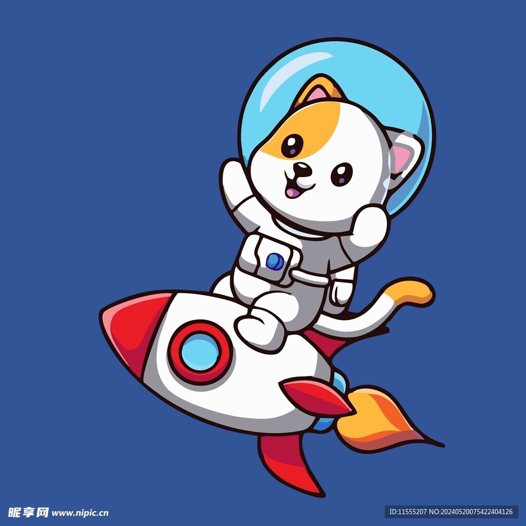 有趣小猫宇航员卡通绘画儿童插画